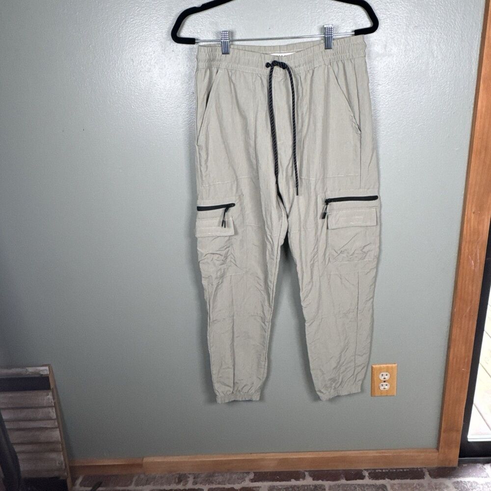 Pacsun Men Pants Medium Green Relaxed Jogger Zip Cargo‎ Pockets 27 in Inseam